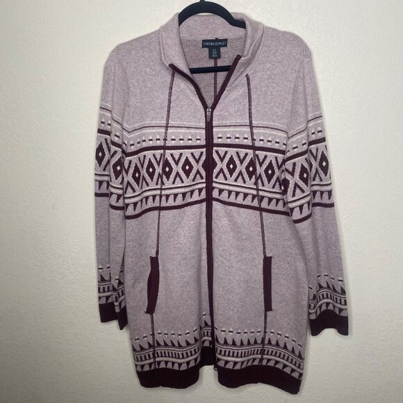 Cynthia Rowley Aztec Coatigan Cardigan Womens Size 1X Zip Pockets Cotton Southwe - Picture 1 of 9